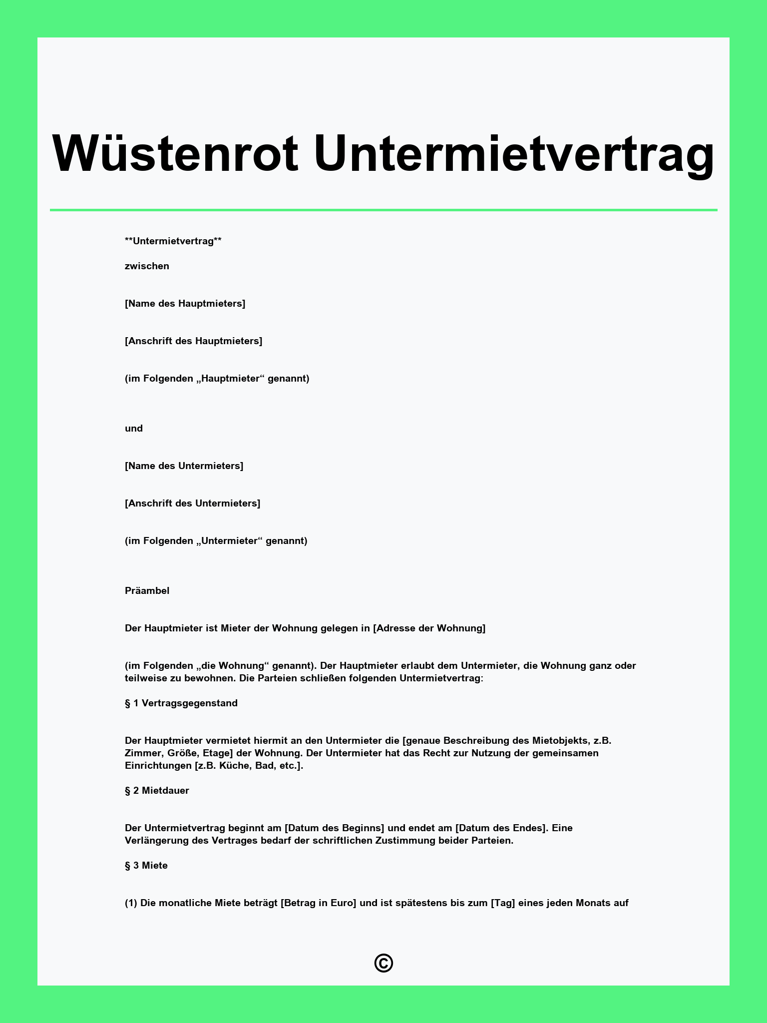 Wüstenrot Untermietvertrag